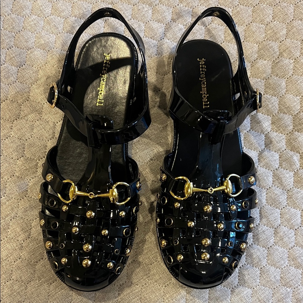 Jeffrey Campbell Black and Gold Sandals with Luxe Appeal